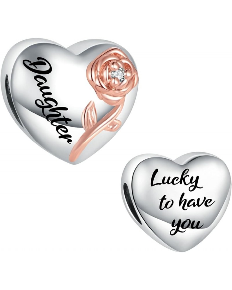 Raised Rose Heart Lucky to Have You Charm for Mom Auntie Nana Granddaughter Friend Compatible with Pandora Bracelets Daughter...