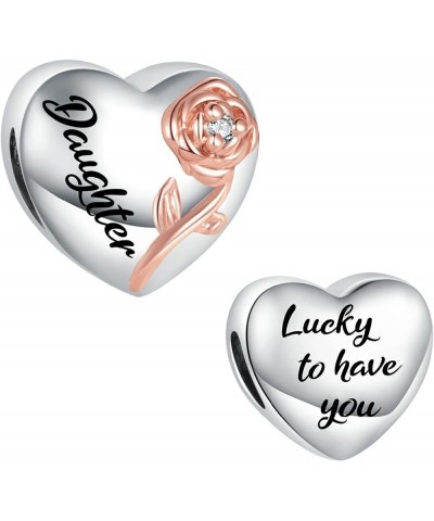 Raised Rose Heart Lucky to Have You Charm for Mom Auntie Nana Granddaughter Friend Compatible with Pandora Bracelets Daughter...