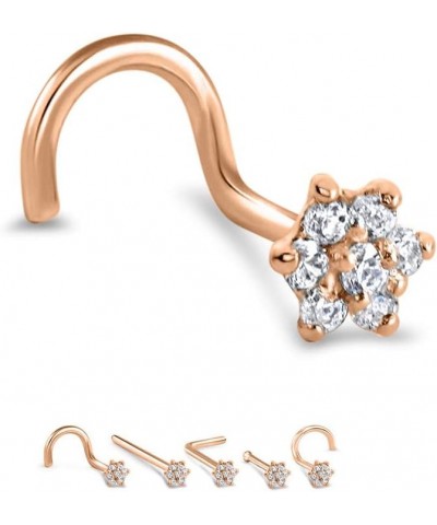 14k Rose Gold Nose Stud Ring 4.5mm Christina Flower Cluster 22G 20G 18G Nose Bone-20G $21.07 Body Jewelry