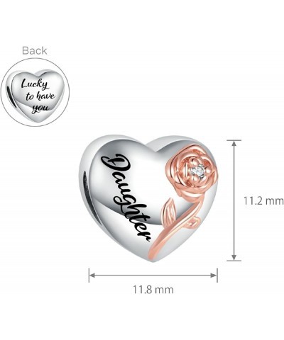 Raised Rose Heart Lucky to Have You Charm for Mom Auntie Nana Granddaughter Friend Compatible with Pandora Bracelets Daughter...