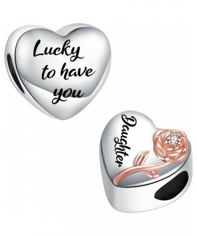 Raised Rose Heart Lucky to Have You Charm for Mom Auntie Nana Granddaughter Friend Compatible with Pandora Bracelets Daughter...