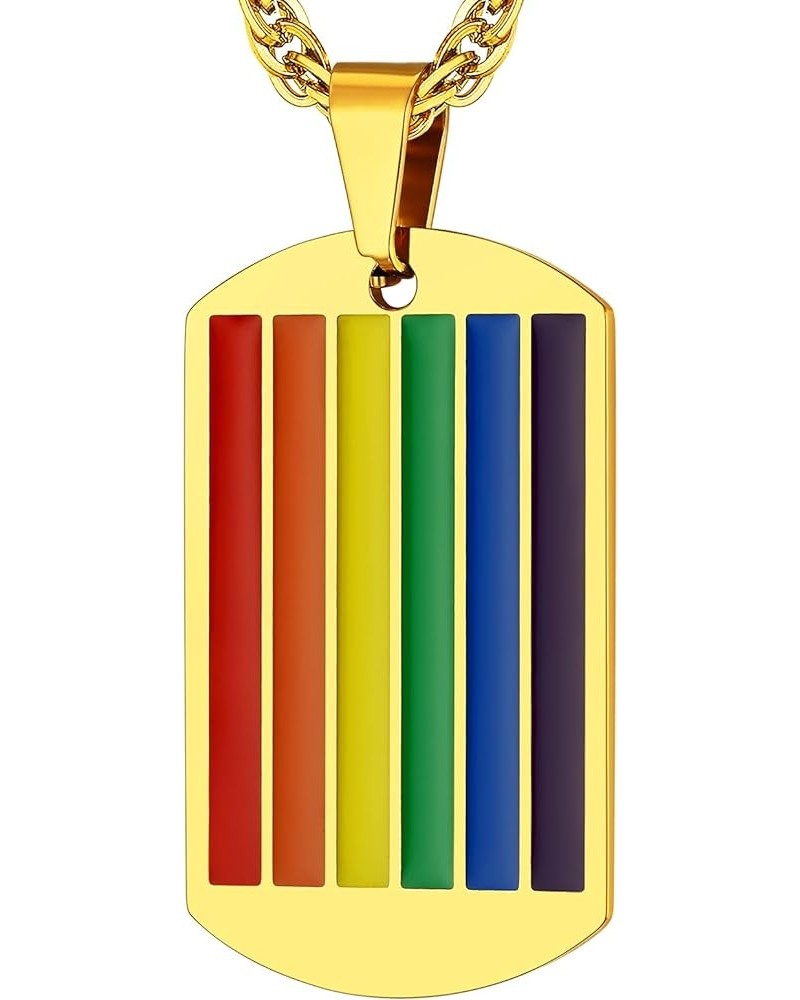 LGBT Gay Pride Jewelry Rainbow Pendant Necklace for Men Women, Stainless Steel/18K Gold Plated Bar/Dog Tag Shape Personalized...