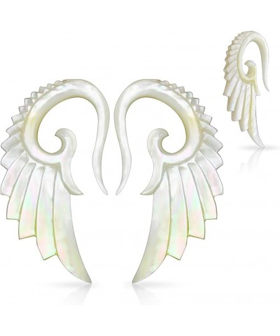 Hand Carved Mother of Pearl Angelic Wing Hanging Taper Plugs, Sold as a Pair 4mm (6GA) $13.32 Body Jewelry