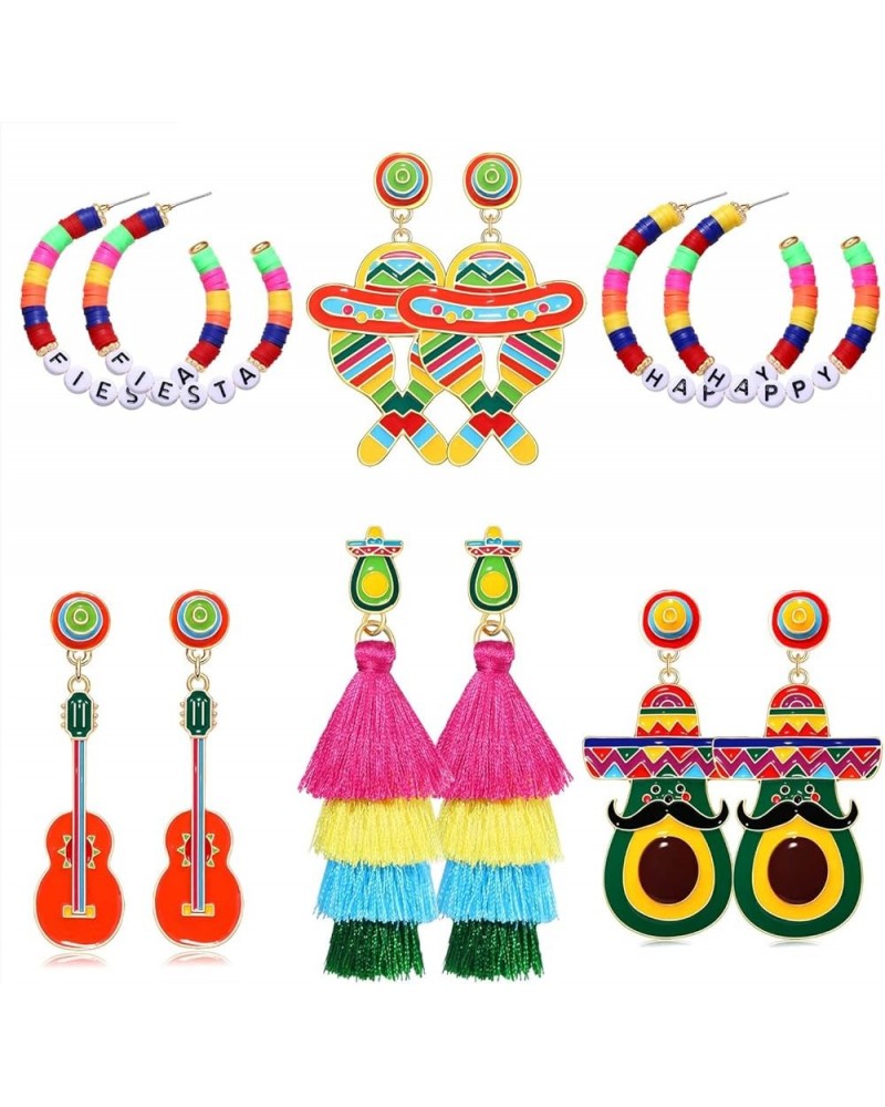 Cinco De Mayo Earrings Mexican Fiesta Pinata Sombrero Hat Earrings for Women Statement Guitar Cactus Avocado Earrings Layered...