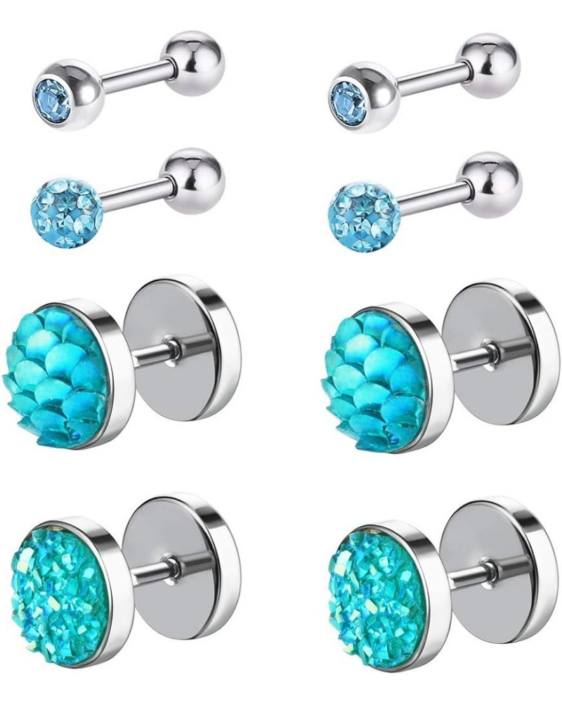 Womens Crystals Stud Earrings Set Stainless Steel Ear Plugs Tunnel Piercing Jewelry 16G(1.2mm) 4pairs-Blue Crystal $7.79 Earr...