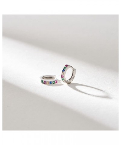 925 Sterling Silver Huggie Hoop Earrings for Women Girls-Tiny Small Cartilage Hoop Earring 02 Rainbow-Silver(6mm) $10.25 Earr...