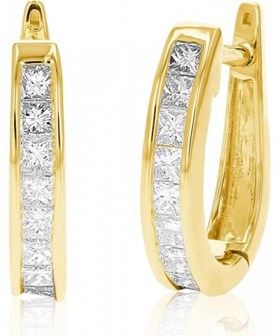 1 cttw Princess Cut Diamond Hoop Earrings 14K Yellow Gold Channel Set 1/2 Inch $402.00 Earrings