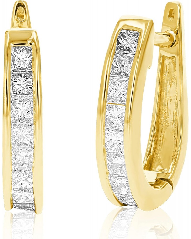 1 cttw Princess Cut Diamond Hoop Earrings 14K Yellow Gold Channel Set 1/2 Inch $402.00 Earrings