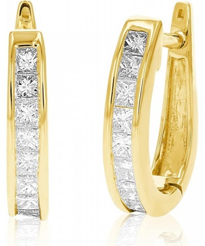 1 cttw Princess Cut Diamond Hoop Earrings 14K Yellow Gold Channel Set 1/2 Inch $402.00 Earrings