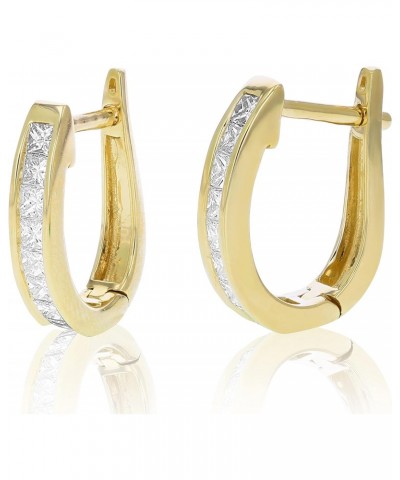 1 cttw Princess Cut Diamond Hoop Earrings 14K Yellow Gold Channel Set 1/2 Inch $402.00 Earrings