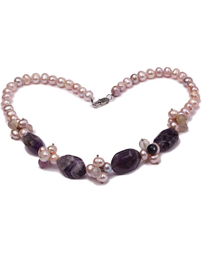 Necklace for Women Natural 8-9mm Pink Round Freshwater Pearl Necklace with Amethyst and Crystal 20 $12.99 Necklaces