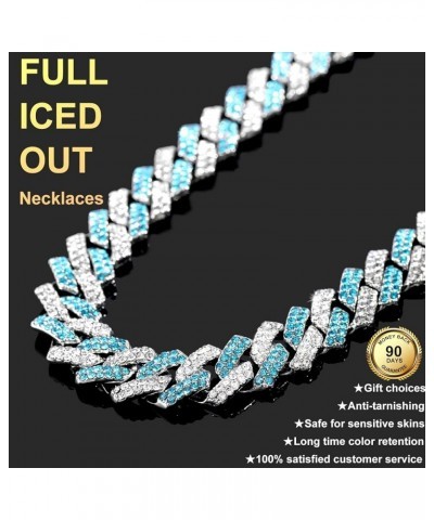 Silver Plated Bling Miami Cuban Link Chain for Men Women Iced Out Miami Cuban Necklace Diamond Chain for Men 14mm Colorful Hi...