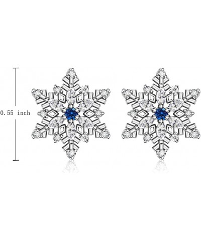 Snowflake Earrings Sterling Silver Christmas Hypoallergenic Stud Earrings for Women Sensitive Ears Blue CZ Winter Snow Flower...