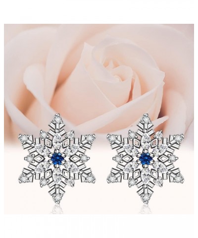 Snowflake Earrings Sterling Silver Christmas Hypoallergenic Stud Earrings for Women Sensitive Ears Blue CZ Winter Snow Flower...