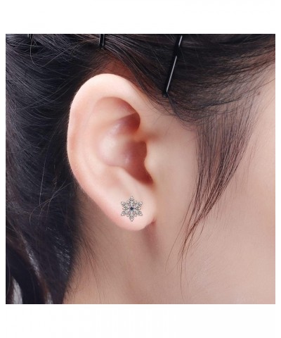 Snowflake Earrings Sterling Silver Christmas Hypoallergenic Stud Earrings for Women Sensitive Ears Blue CZ Winter Snow Flower...