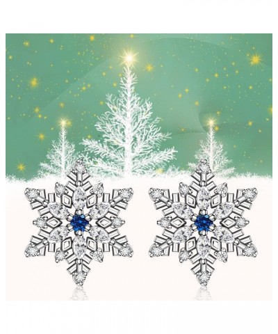 Snowflake Earrings Sterling Silver Christmas Hypoallergenic Stud Earrings for Women Sensitive Ears Blue CZ Winter Snow Flower...