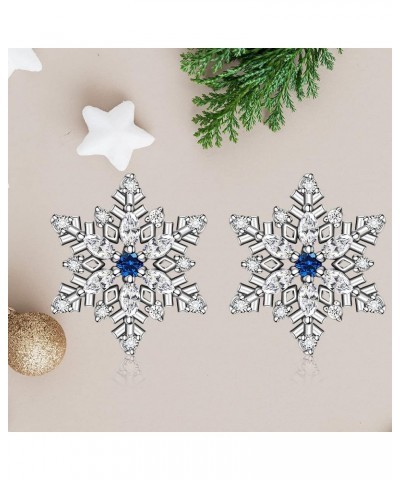 Snowflake Earrings Sterling Silver Christmas Hypoallergenic Stud Earrings for Women Sensitive Ears Blue CZ Winter Snow Flower...