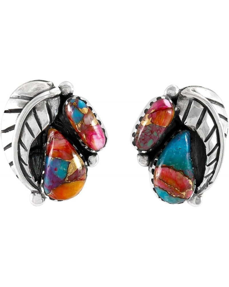 Turquoise Earrings 925 Sterling Silver & Genuine Gemstone Rainbow Spiny $25.96 Earrings