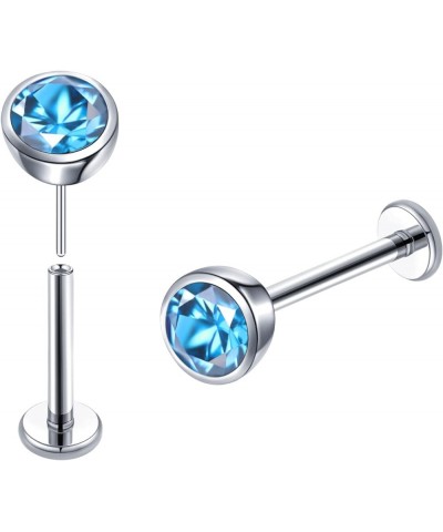 Flat Back Stud Earrings 20G G23 Titanium CZ Hypoallergenic Threadless Cartilage Piercing Jewelry for Women 20G Blue CZ $7.64 ...