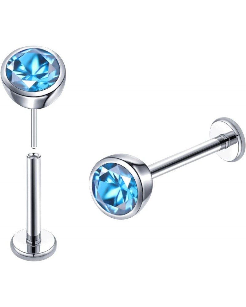 Flat Back Stud Earrings 20G G23 Titanium CZ Hypoallergenic Threadless Cartilage Piercing Jewelry for Women 20G Blue CZ $7.64 ...