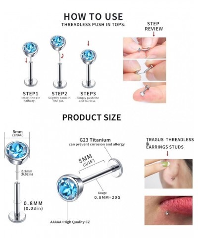 Flat Back Stud Earrings 20G G23 Titanium CZ Hypoallergenic Threadless Cartilage Piercing Jewelry for Women 20G Blue CZ $7.64 ...