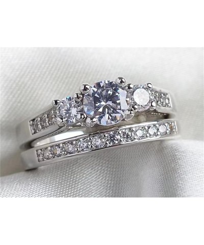 Rings for Women Creative Combination Moissanite Cubic Zirconia Two-in-One Wedding Engagement Ring Sets silver7 6 $4.63 Rings