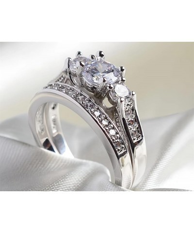 Rings for Women Creative Combination Moissanite Cubic Zirconia Two-in-One Wedding Engagement Ring Sets silver7 6 $4.63 Rings