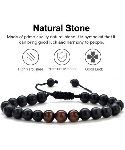 Natural Stone Bracelets for Men - 8mm Tiger Eye | Matte Agate | Lava Rock Bracelets for Men Teen Boys Gifts Birthday Annivers...