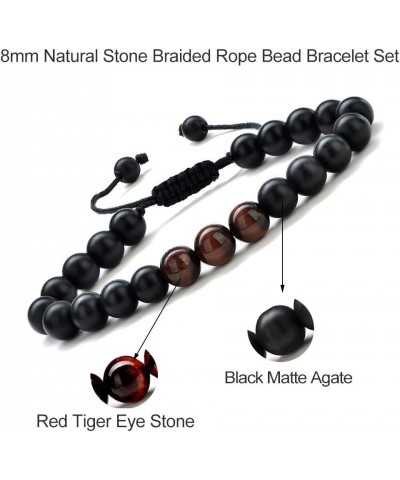 Natural Stone Bracelets for Men - 8mm Tiger Eye | Matte Agate | Lava Rock Bracelets for Men Teen Boys Gifts Birthday Annivers...