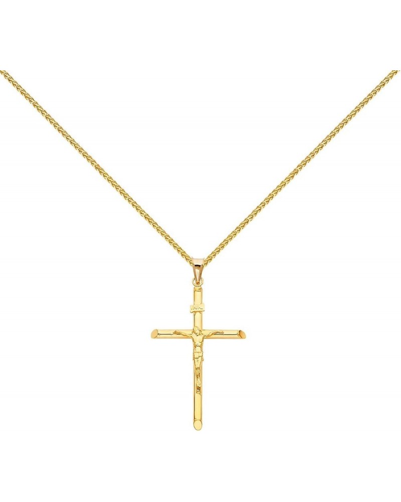 14k Yellow Gold Crucifix Cross Pendant 1mm Braided Square Wheat Chain Necklace 24.0 Inches $121.32 Necklaces