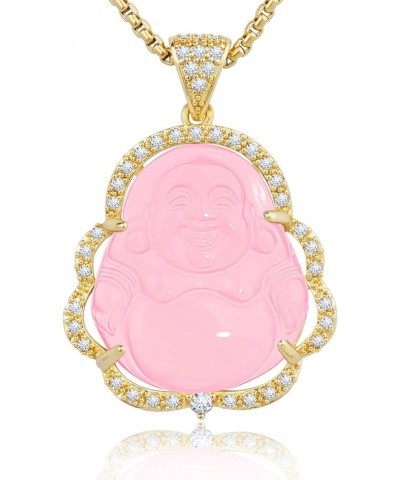 Buddha Necklace Jade Laughing Buddha Pendant with 14K Gold Plated Chain Cubic Zirconia Buddah Necklaces for Women Men Gold-Pi...