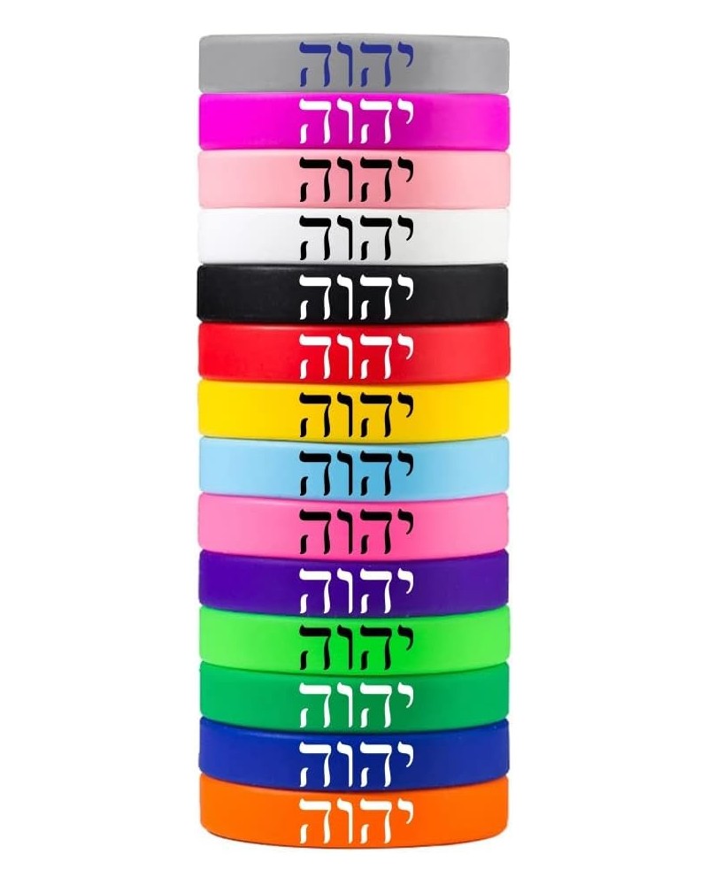 SHNIAN 14 PCS Jewish Prayer Charm Hebrew Bracelet Rubber Wristbands Colored Inspirational Silicone Bracelets Stretch Unisex W...