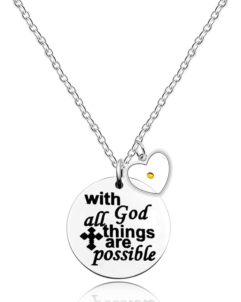 Stainless Steel Bible Verse Quote Cross Necklace With God All Things Are Possible Mustard Seed Pendant Heart $7.27 Necklaces