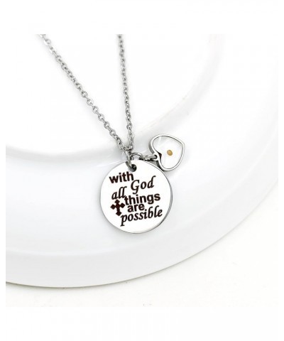 Stainless Steel Bible Verse Quote Cross Necklace With God All Things Are Possible Mustard Seed Pendant Heart $7.27 Necklaces