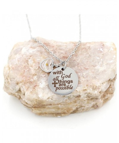 Stainless Steel Bible Verse Quote Cross Necklace With God All Things Are Possible Mustard Seed Pendant Heart $7.27 Necklaces