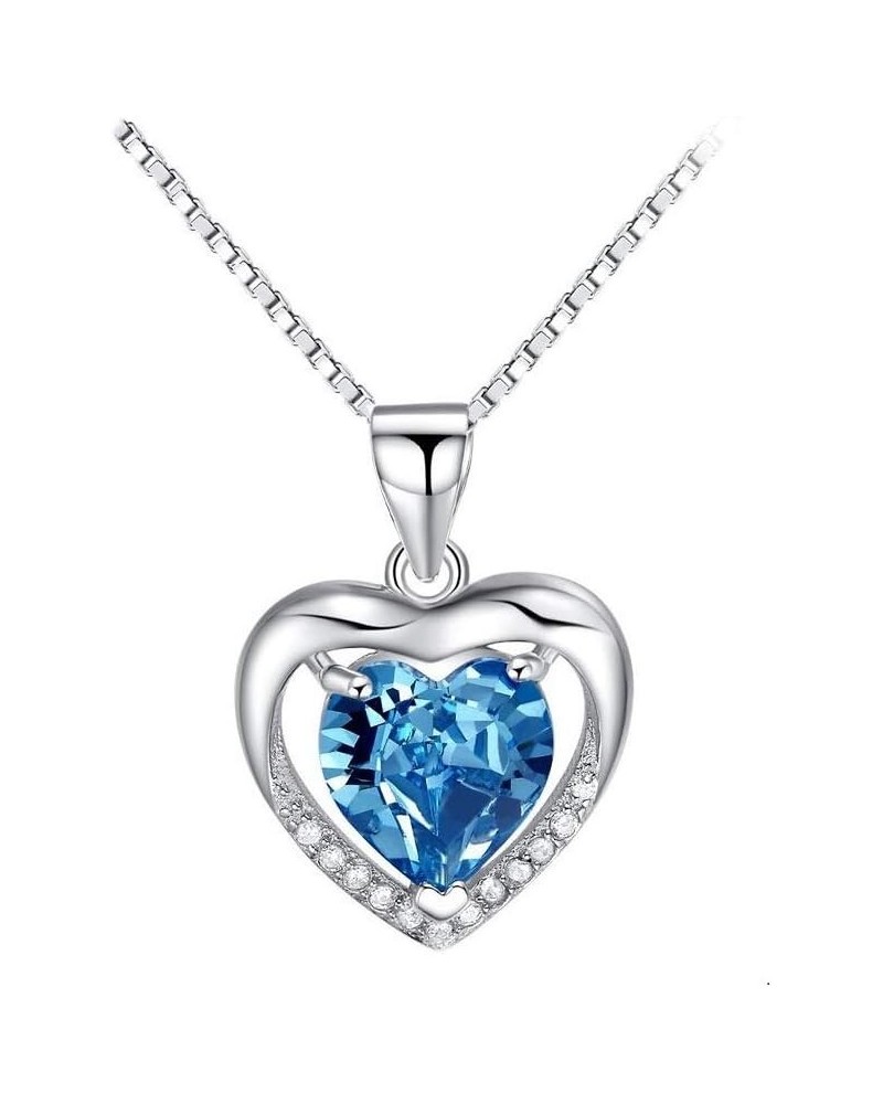 Sterling Silver 8mm Heart Shape Crystal with Cubic Zirconia Pendant Necklace Blue $11.96 Necklaces