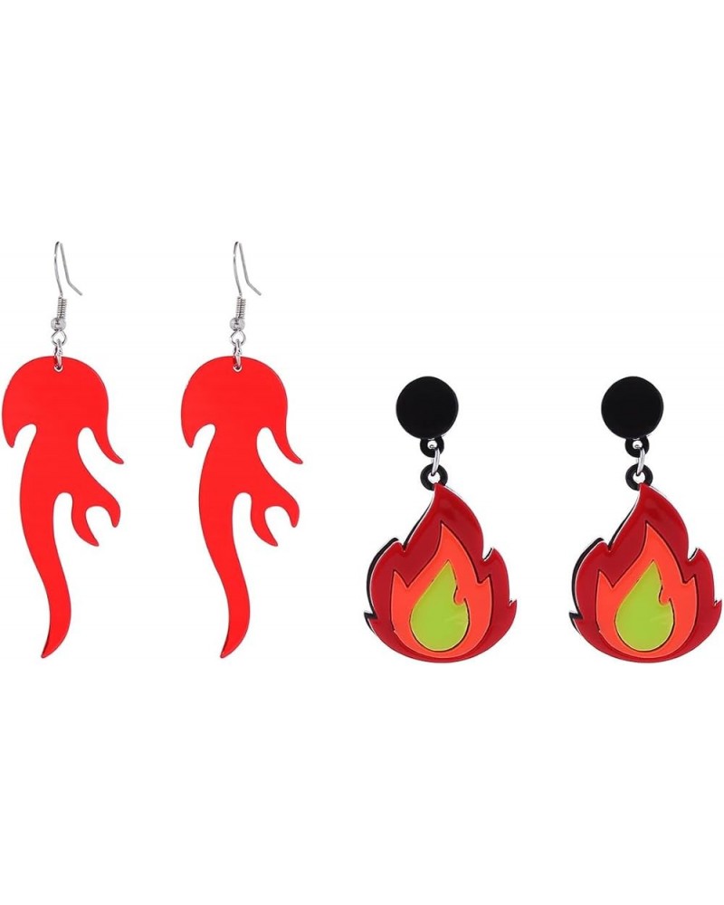 Gothic Lightweight Acrylic Round Fire Dangle Drop Earrings Set Funny Vintage Punk Circle Fire Flame Heart Element Jewelry for...