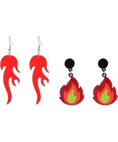 Gothic Lightweight Acrylic Round Fire Dangle Drop Earrings Set Funny Vintage Punk Circle Fire Flame Heart Element Jewelry for...