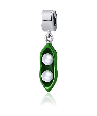 Green Sweet Pea Peapod 925 Sterling Silver Dangle Pendant Charm Bead For Pandora & Similar Charm Bracelets or Necklaces - For...