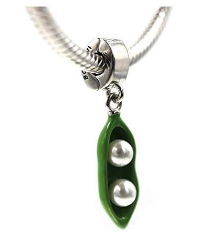 Green Sweet Pea Peapod 925 Sterling Silver Dangle Pendant Charm Bead For Pandora & Similar Charm Bracelets or Necklaces - For...