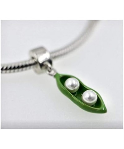 Green Sweet Pea Peapod 925 Sterling Silver Dangle Pendant Charm Bead For Pandora & Similar Charm Bracelets or Necklaces - For...