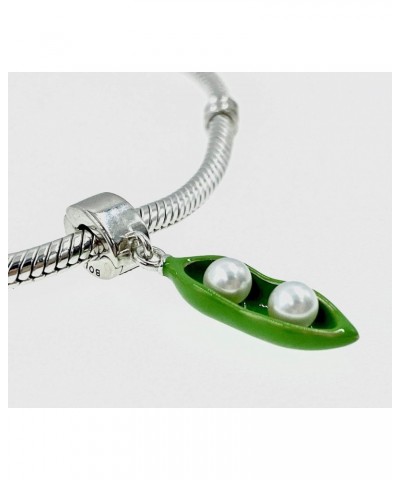 Green Sweet Pea Peapod 925 Sterling Silver Dangle Pendant Charm Bead For Pandora & Similar Charm Bracelets or Necklaces - For...