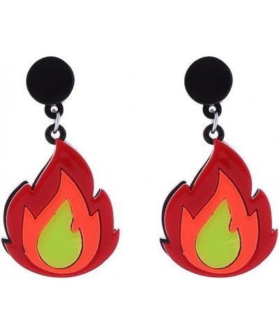 Gothic Lightweight Acrylic Round Fire Dangle Drop Earrings Set Funny Vintage Punk Circle Fire Flame Heart Element Jewelry for...