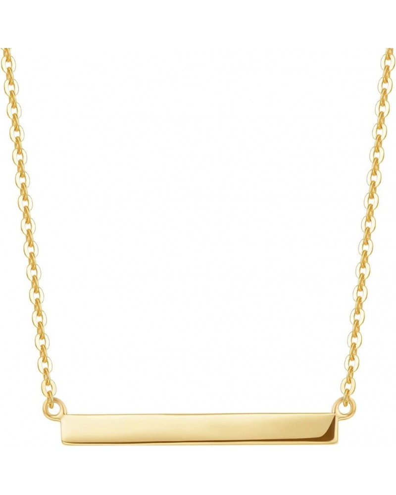 14K Real Solid Gold Bar Necklace High Polished Pendant Horizonal Bar Classic Simple Basic Daily Wear Fine Jewelry for Women 1...