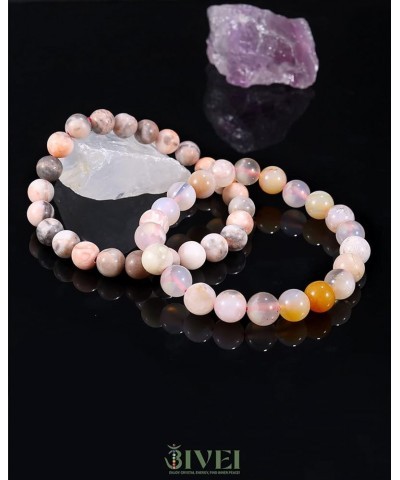 Natural Gem Semi Precious Reiki Healing Crystals Handmade 8mm Round Beads Stretch Bracelet 1 Pink Zebra Jasper + Cherry Bloss...