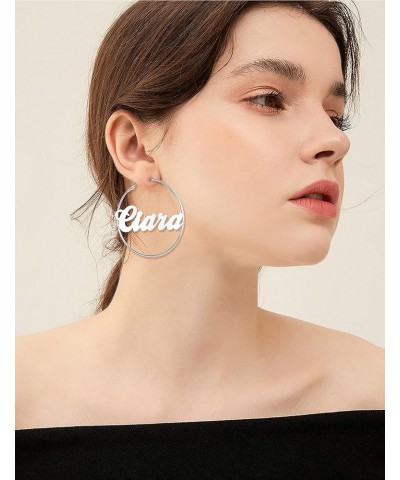 Custom Name Earrings Personalized Bamboo Earrings 18K Gold Plated Big Hoop Earrings for Women Fashion Jewelry Gift Siver2 3.1...