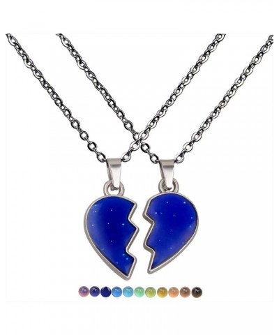 2pcs Matching Heart Mood Necklace Stainless Steel Temperature Sensing Color Changing Love Shape Mood Necklace for Best Friend...