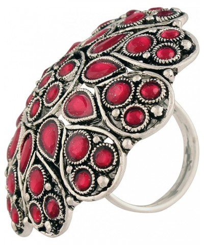 18k Silver Oxidized Indian Wedding Bollywood Green Kundan Work Designer Adjustable Finger Ring for Women (FL206) Rani Pink $8...