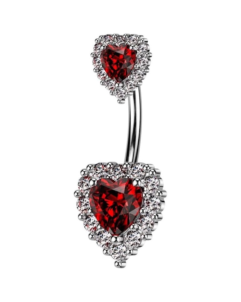 14GA 316L Stainless Steel CZ Crystal Double Heart Belly Button Ring Silver Tone/Red $9.51 Body Jewelry