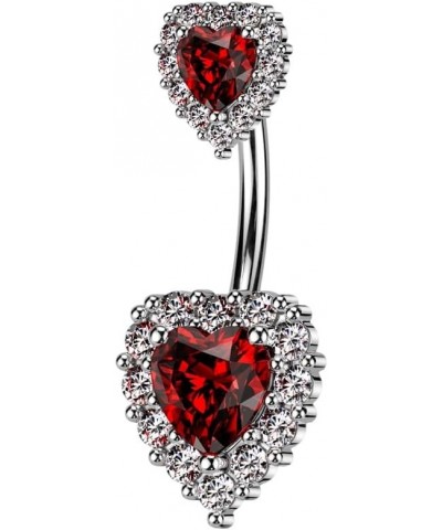 14GA 316L Stainless Steel CZ Crystal Double Heart Belly Button Ring Silver Tone/Red $9.51 Body Jewelry